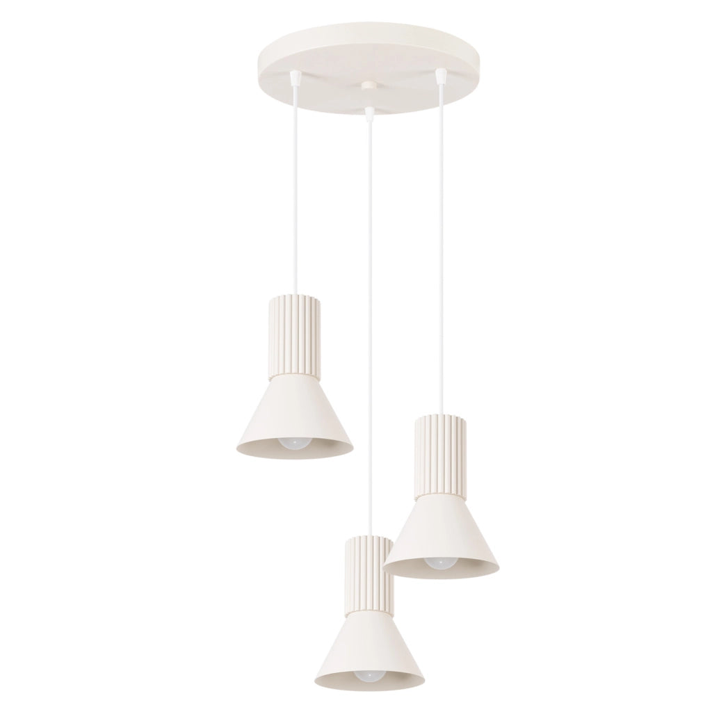 Lampada sospensione moderna beige 3 coni rigati E14