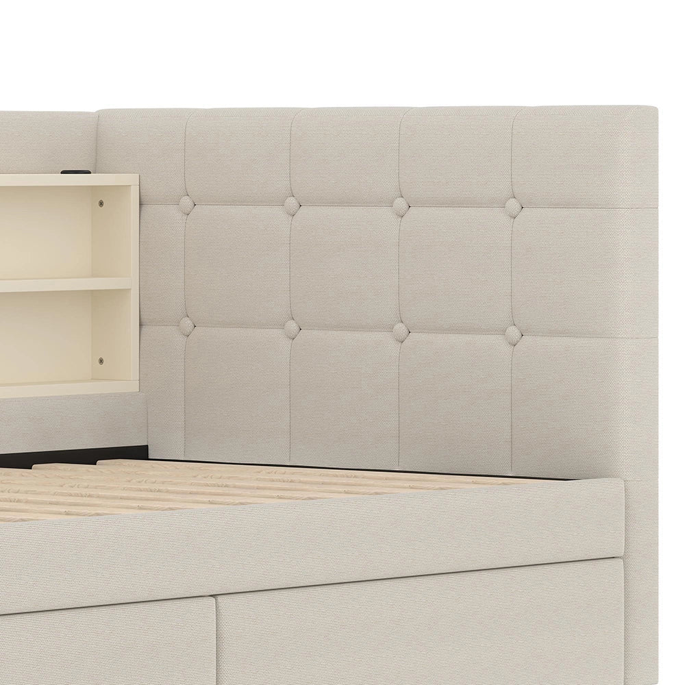 Divano letto 90x200cm?- Xylo - 2 cassetti USB-C lino beige