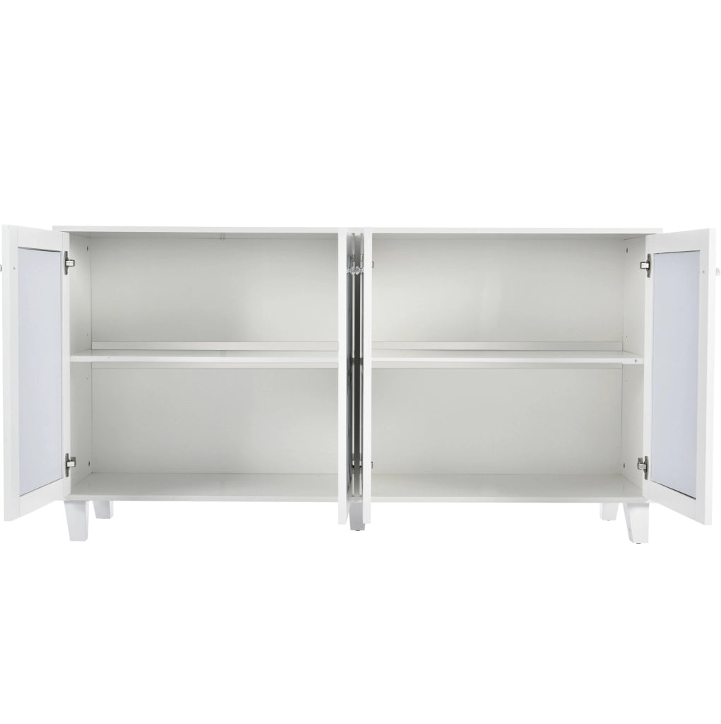 Credenza 160x40x84 cm con 4 ante; superficie specchiata; MDF bianco
