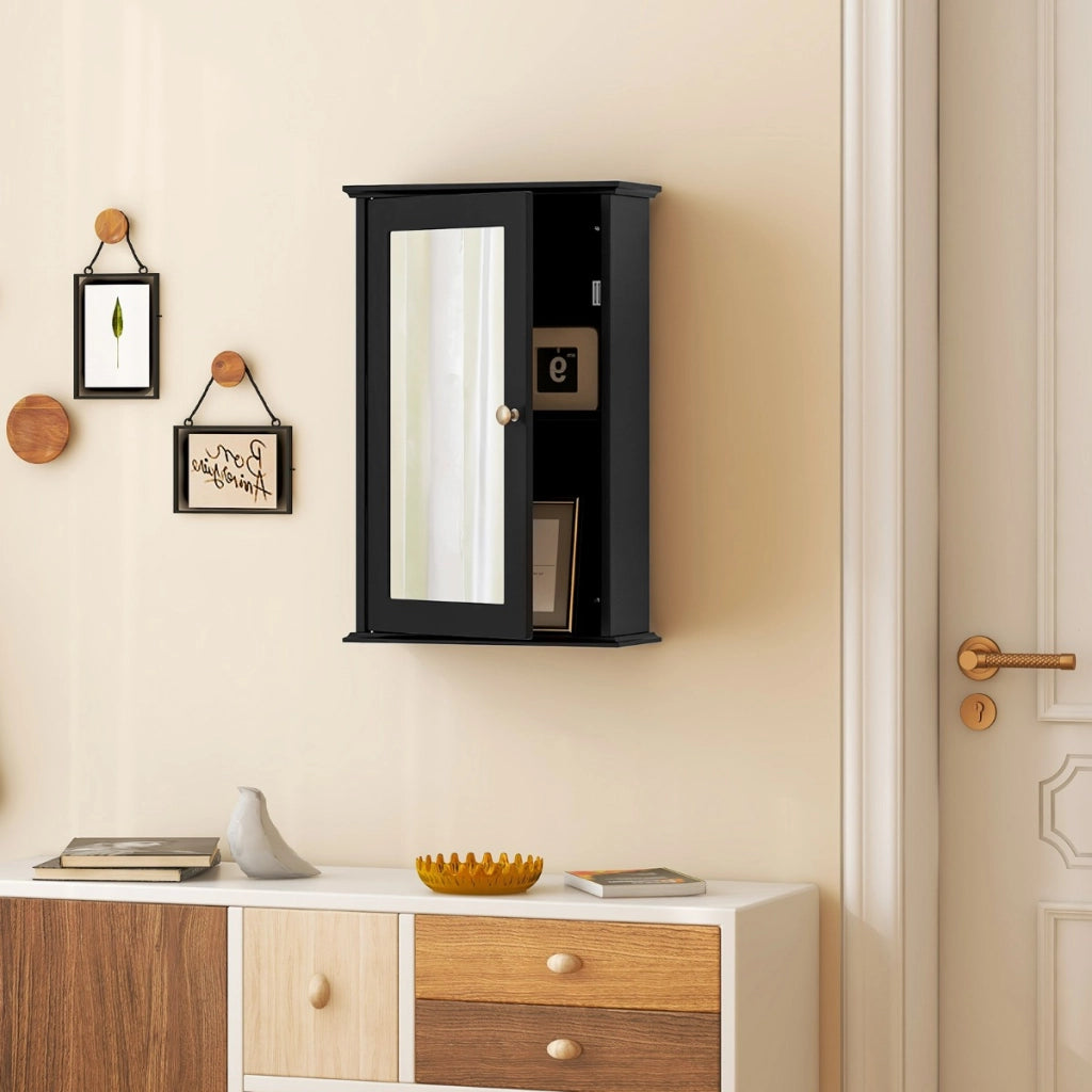 Armadio del bagno con specchio, Armadietto montato a muro con un¡¯anta Nero-Armadi da parete