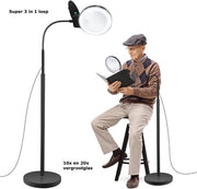 Verglassio con luce e ingrandimento 10x e 20x, lampada da pavimento a led regolabile, 3-in-1 zanzara con collo illuminato per leggere, cucire, ricamare, ingrandire Close-up Nero