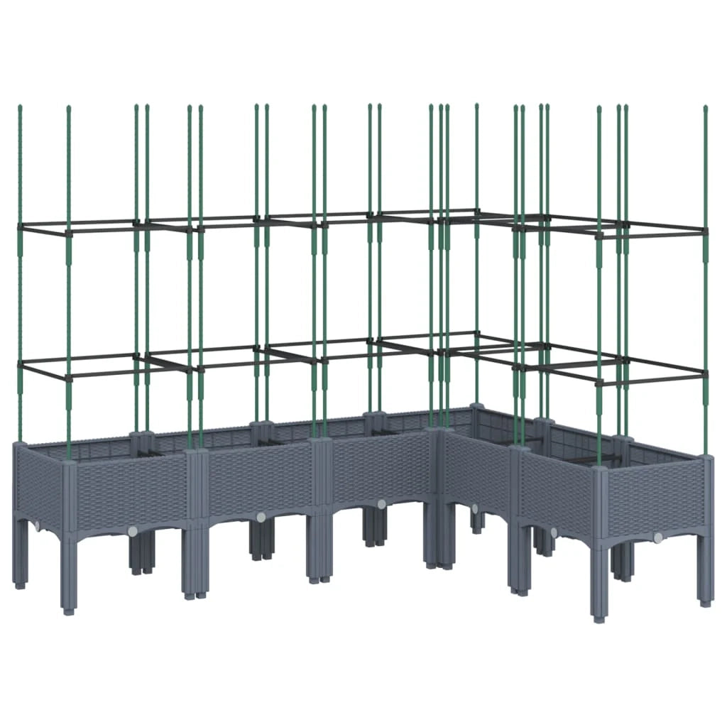 Fioriera rialzata per piante fiori patio giardino con traliccio 160 x 120 x 142,5 cm PP grigio 02_0038255