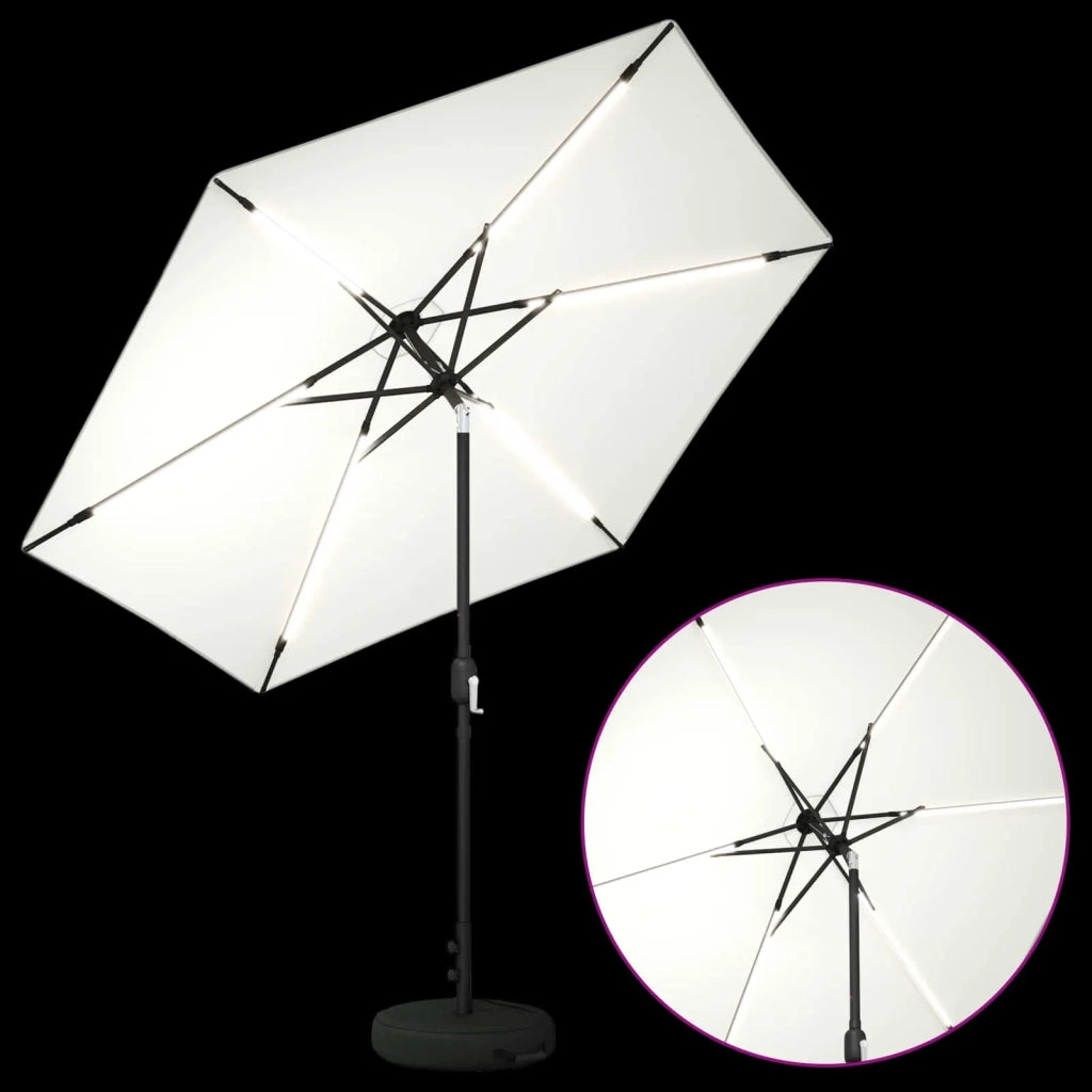 Ombrellone da giardino-Parasol da giardino con luci LED e base 270 x 270 cm Poliestere 192234