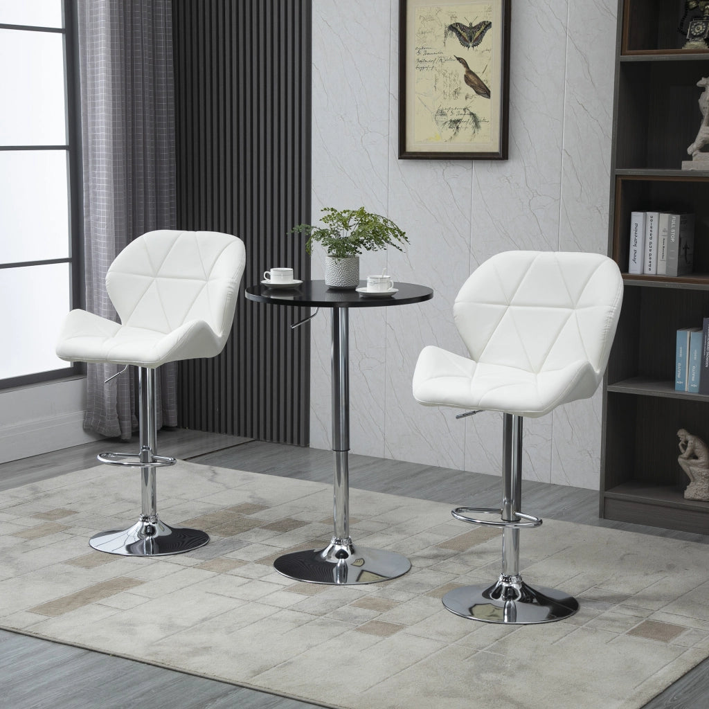 Sgabello da Bar con Schienale e Poggiapiedi ¨C Minimal ¨C Bianco, Metallo, Pelle PU, 51.5x57.5x93-114.5cm