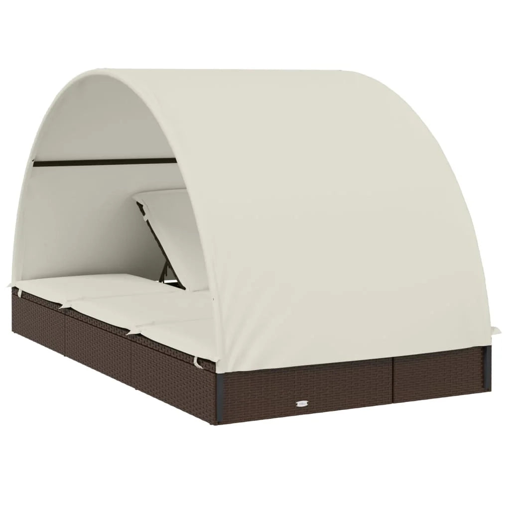 Lettino prendisole/sdraio per 2 persone con tettuccio rotondo 211 x 112 x 140 cm marrone 02_0012192
