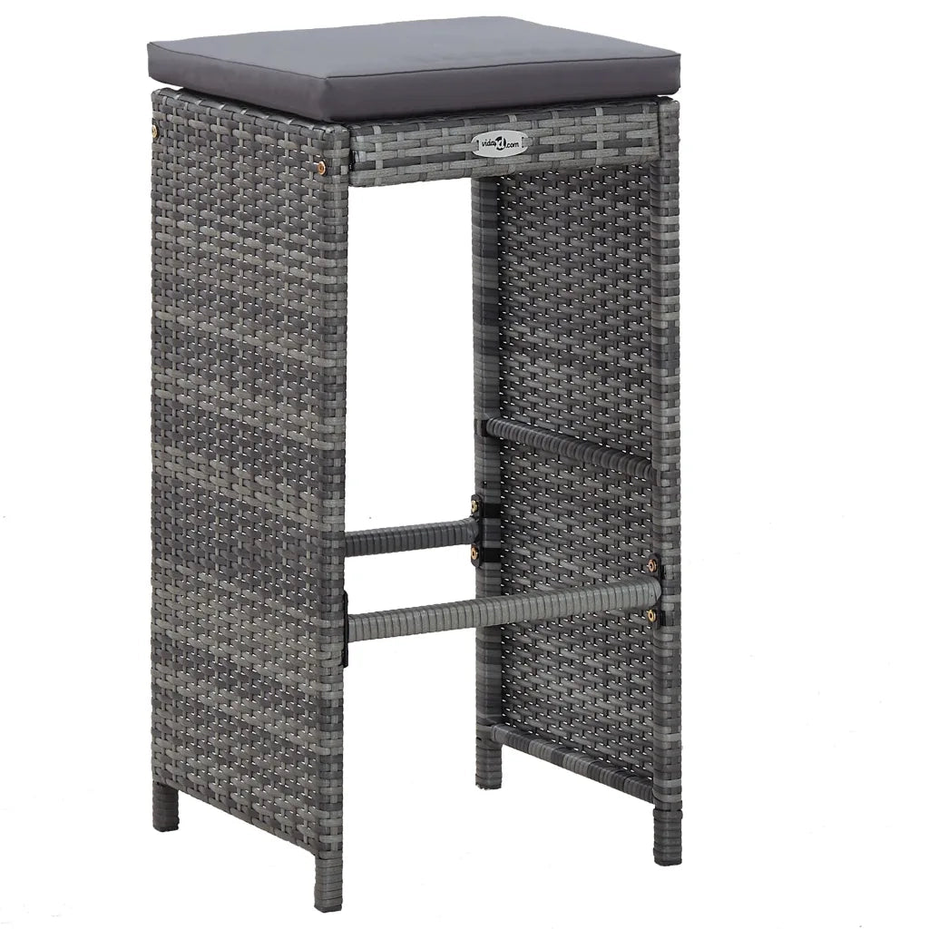 Set da Bar da Giardino 7 pz con Cuscini in Polyrattan Grigio 49561