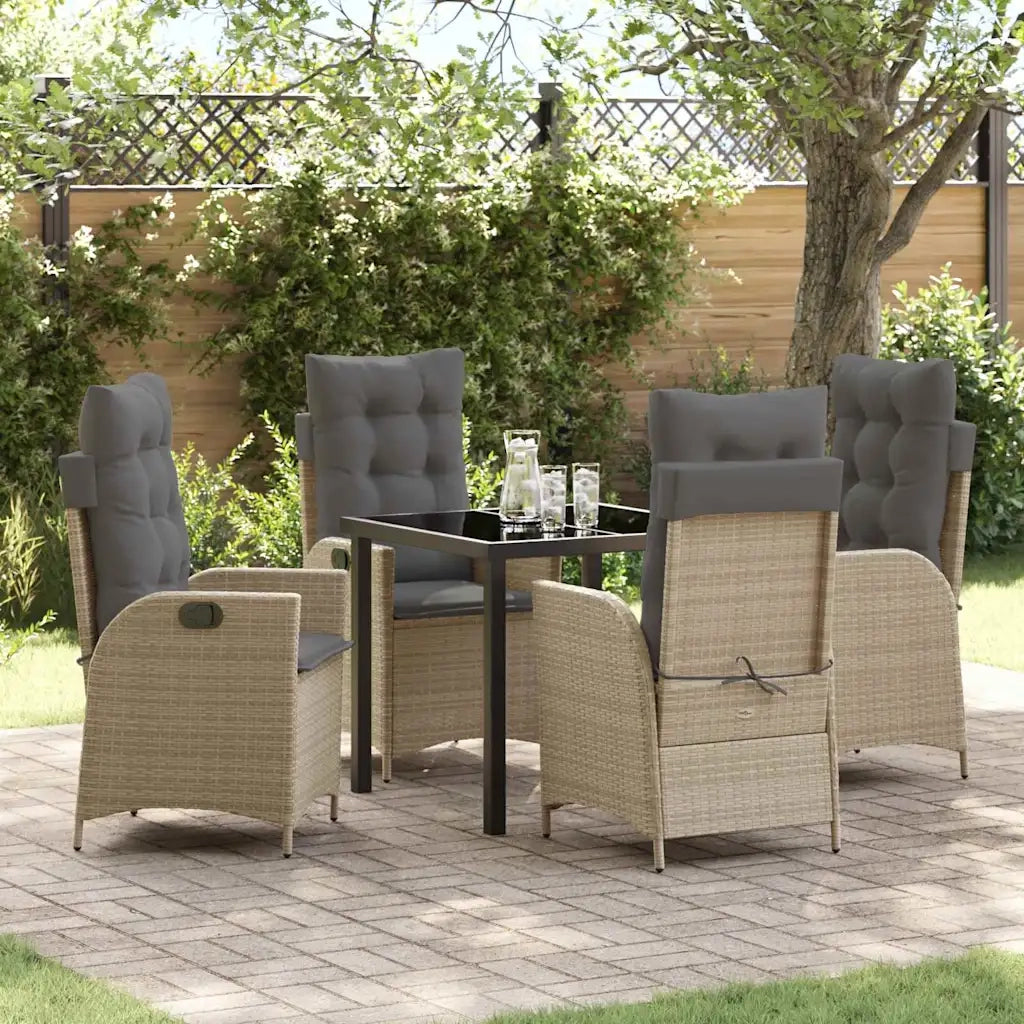 Set da Pranzo per Giardino con cuscino 5 pcs Beige polyrattan 3380513