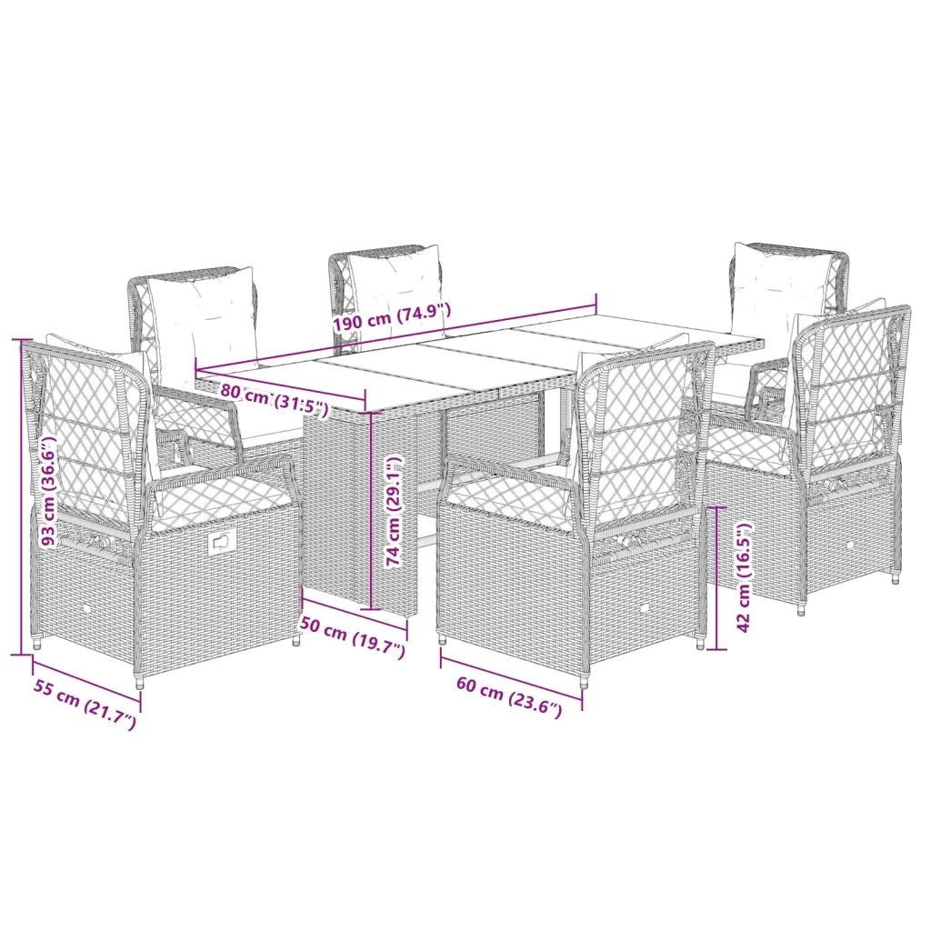 vidaXL Set da Pranzo da Giardino 7 pz con Cuscini in Polyrattan Grigio