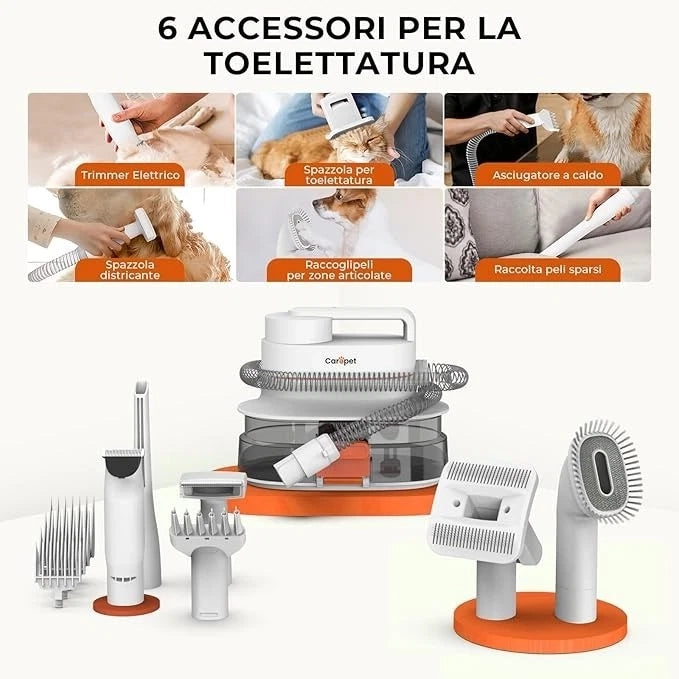 CAREPET Kit Toelettatura Asciugatura e Aspira peli per Animali Domestici