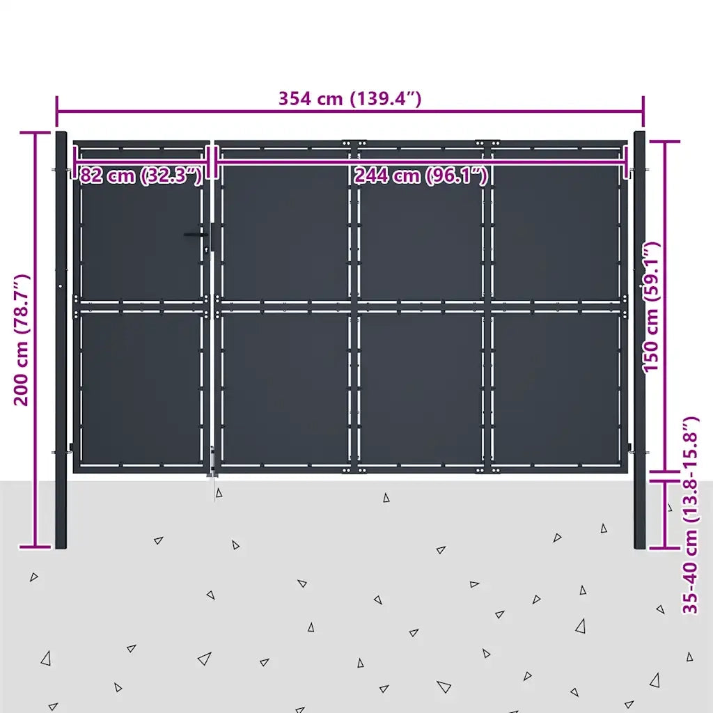 Cancello da Giardino in Acciaio 350x150 cm Antracite 144538