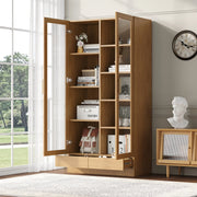 Vetrina con 2 ante in vetro 1 cassetto e 9 vani sfalsati per soggiorno o studio colore legno 80 × 40 × 160 cm