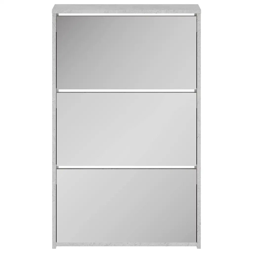 Scarpiera con Specchio a 3 Livelli Grigio cemento 63x17x102,5cm