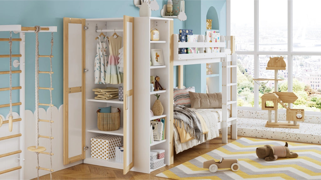 Letto a castello con funzione contenitore in legno massello e MDF 90x200 cm