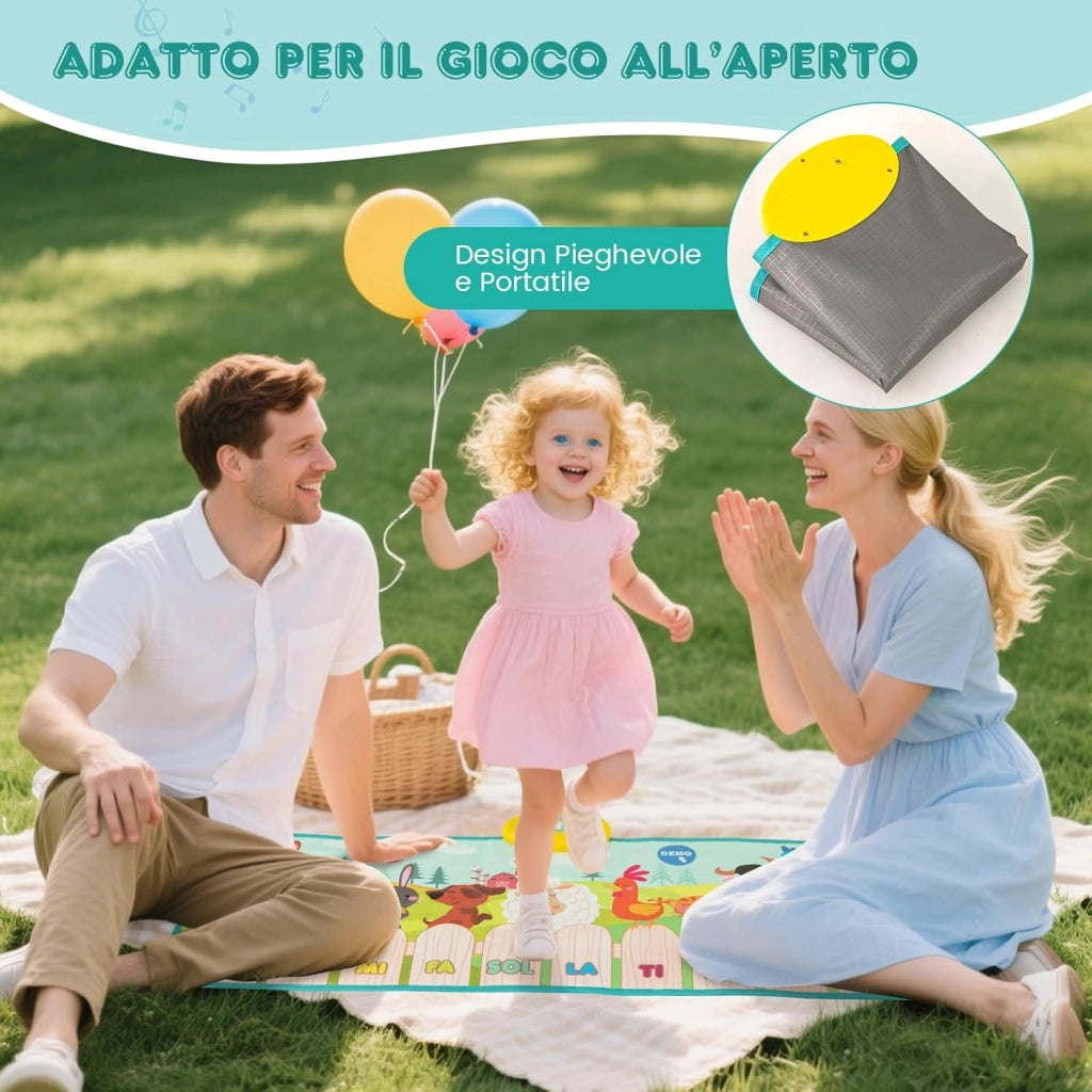 Tappeto Musicale per Bambini, Tappetino per Pianoforte da Interno & Esterno con Suoni di Fattoria con Animali e 10 Tasti di Pianoforte, Tappeto con 10 Canzoni Incorporate
