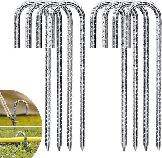 Anker per terra 8 pezzi - anker per terra 30 cm zincato - gancio J - chiodi per tenda - gancio per trampolino - recinzione per tenda - tendalino - tenda da campeggio - trampolino - supporto per fiori.