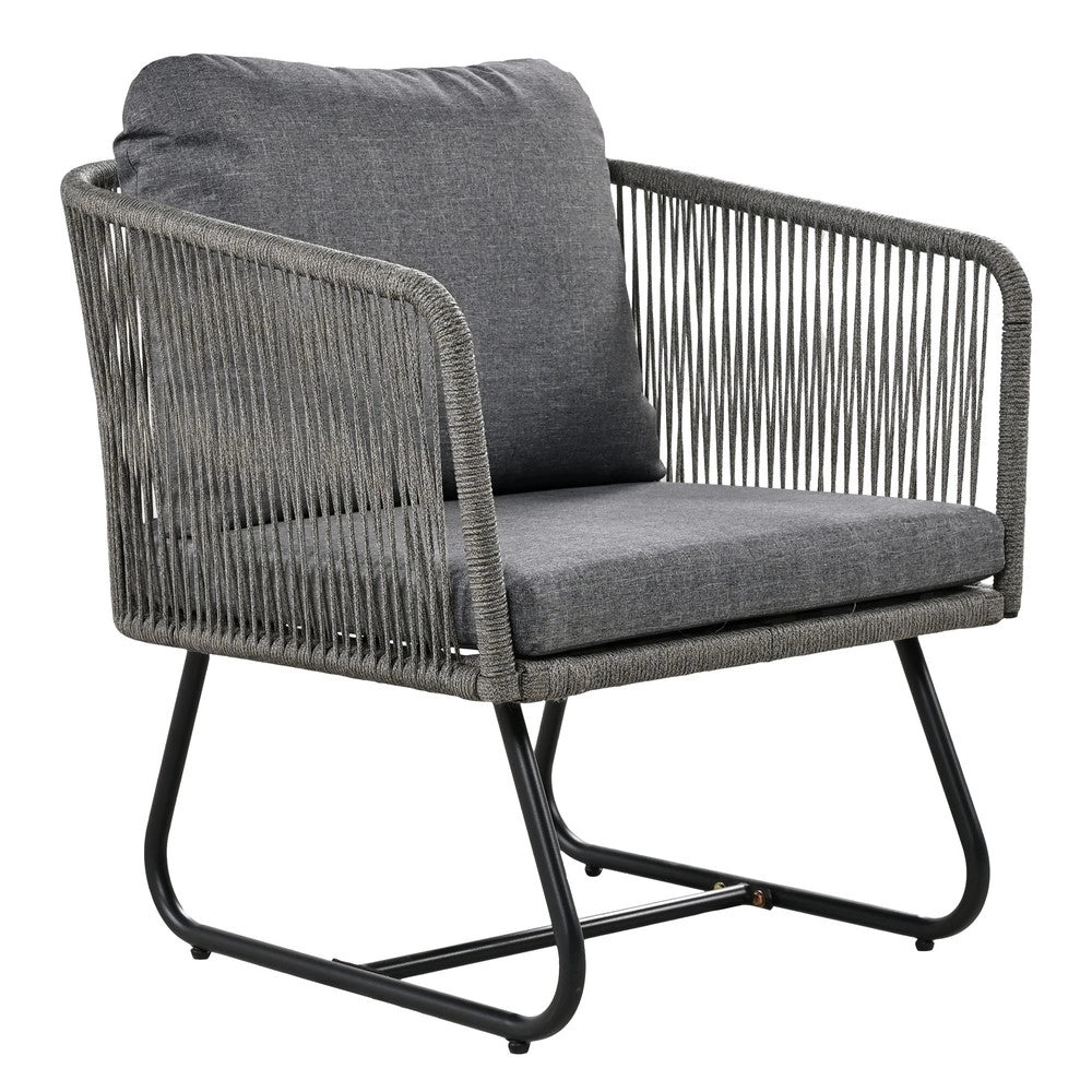 Set Lounge da Giardino 5 Pezzi con Cuscini ¨C Xylo ¨C Corda e Vetro, Grigio