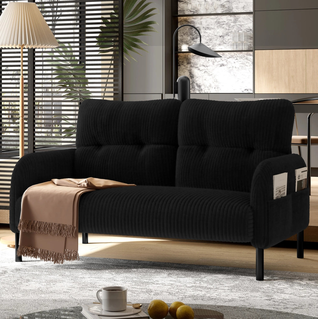 Divano 2 posti 120x75x79 cm con tasca laterale in cord nero