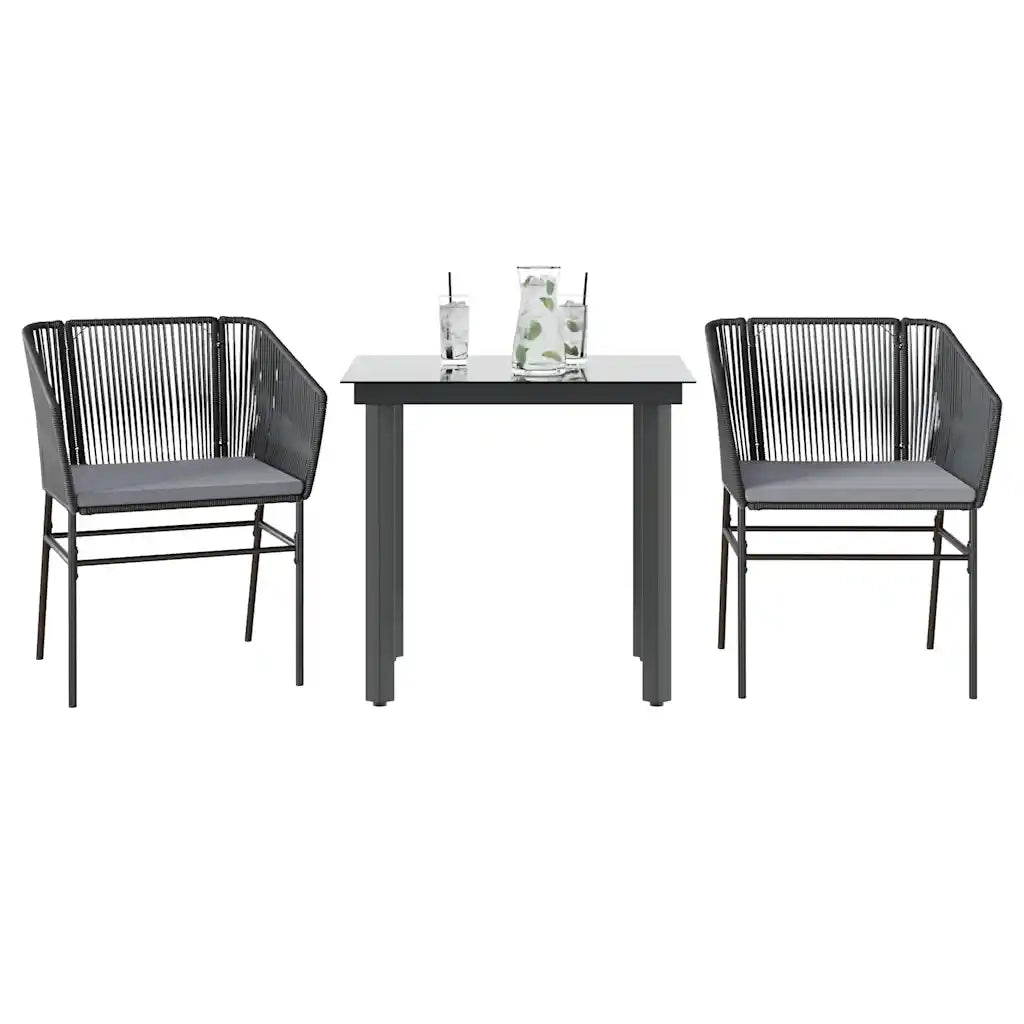 Set da Pranzo da Giardino 3 pz | Set Salotto da Giardino con Cuscini Polyrattan Vetro