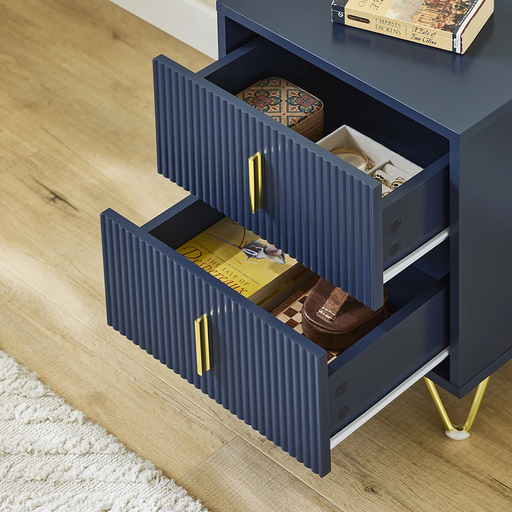 SoBuy Comodino, Comodino con 2 cassetti, Tavolino moderno per camera da letto e soggiorno, Blu L40 x P40 x A47 cm FBT115-B