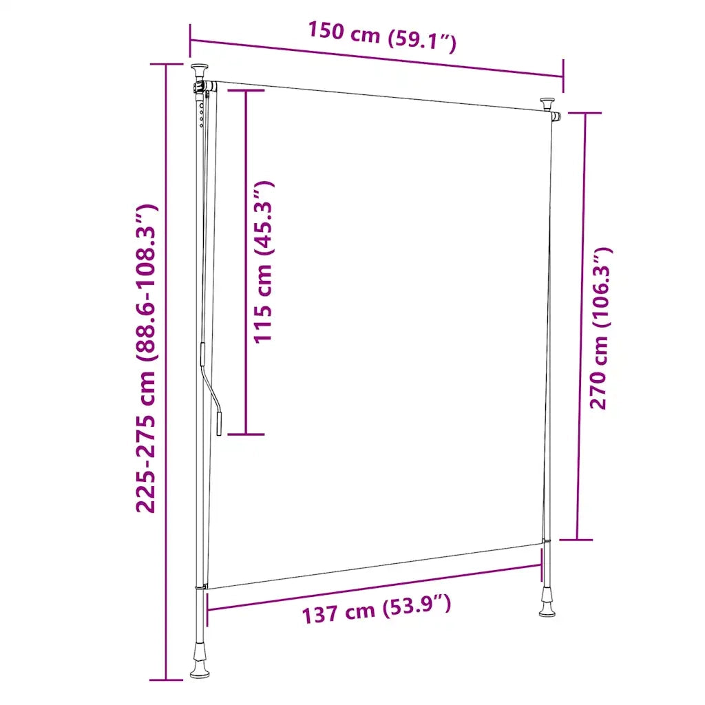 Tenda a Rullo Esterno Blu e Bianca 150x270cm Tessuto e Acciaio 368766