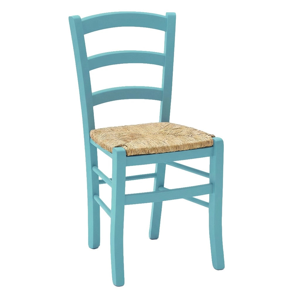 Set 2 sedie in legno di faggio con seduta paglia Venezia colore anilina celeste
