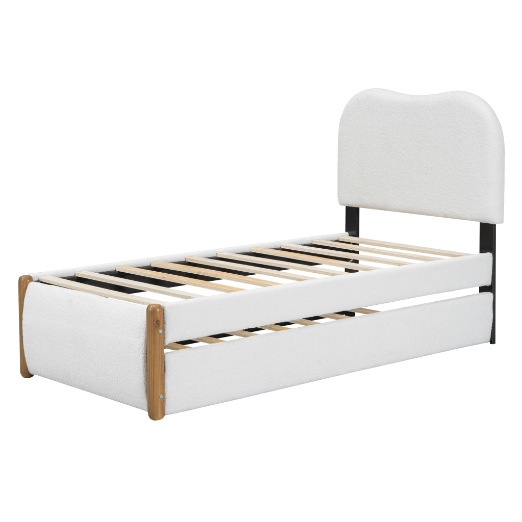 Letto imbottito 90x200 cm con letto estraibile, bianco, struttura in Plush e MDF
