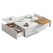 TAVOLINO DA CAFFÈ quadrato lucido bianco 75x75x33,5 cm con 4 cassetti