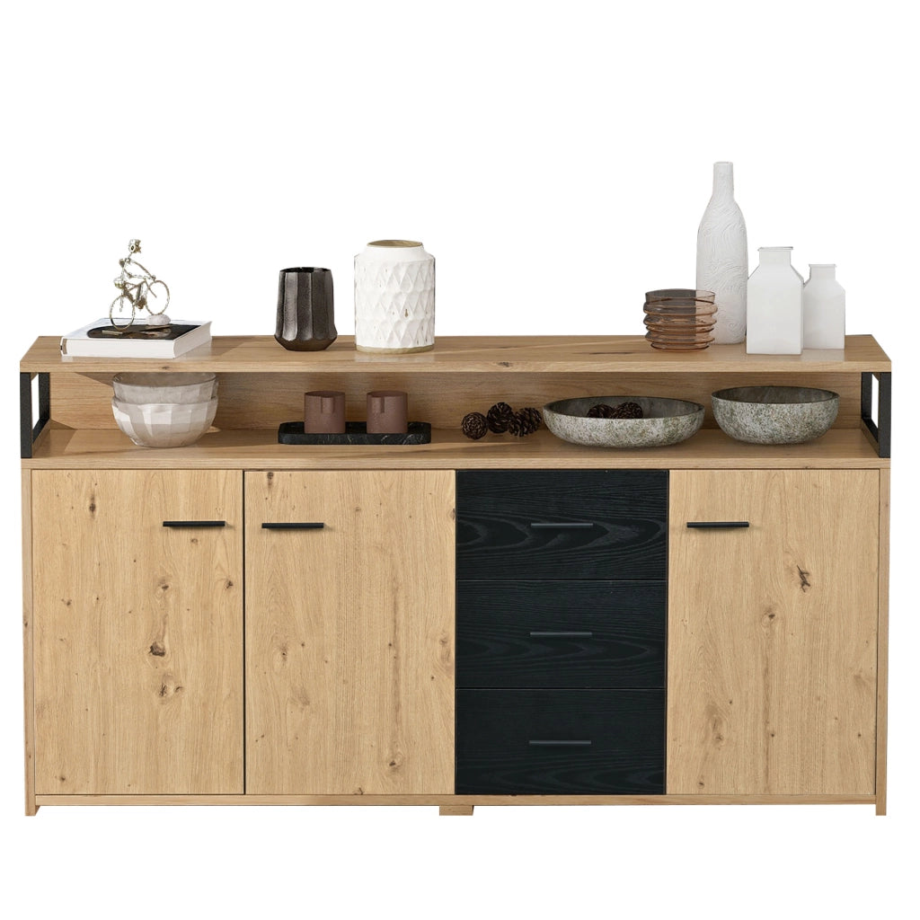 Sideboard moderno con 3 ante e 3 cassetti, struttura in pannello truciolare, 150 x 35 x 75,9 cm
