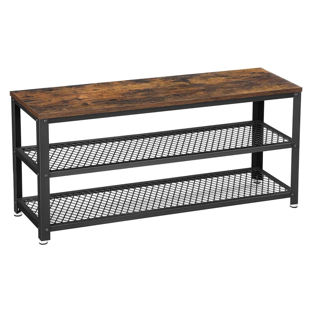 Panca portascarpe a 2 ripiani scaffale portascarpe 100 x 30 x 45 cm per corridoio soggiorno struttura in acciaio stile industriale marrone 12_0004086