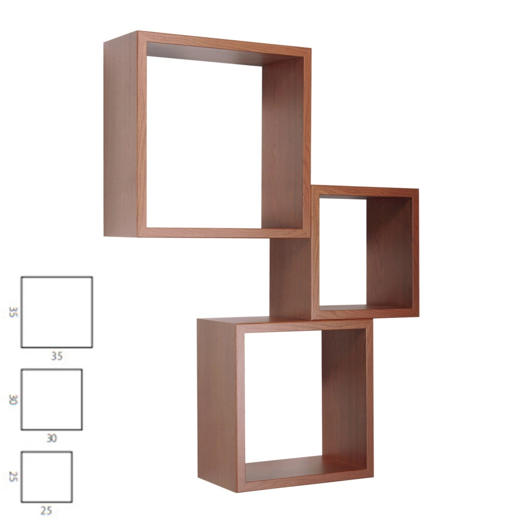 Mensole a cubo da parete set di 3 pz componibile colore Ciliegio mod. InCubo