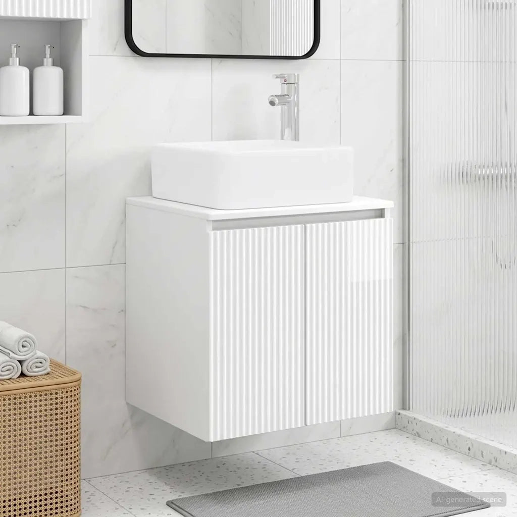 Mobile Lavabo da Parete Bianco Lucido 53 x 35 x 63 cm 890426