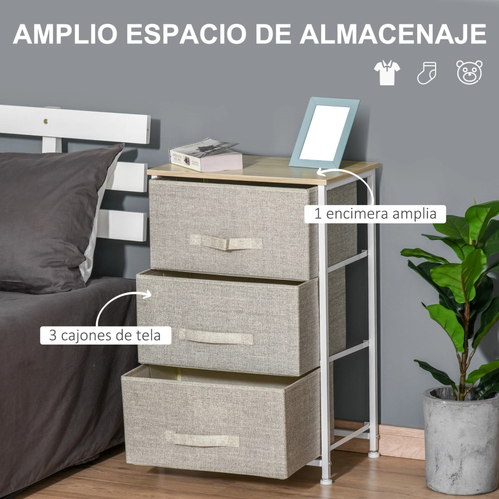 Cassettiera con 3 Cassetti Tessuto Grigio ¨C Zephmum ¨C Acciaio 60x40x