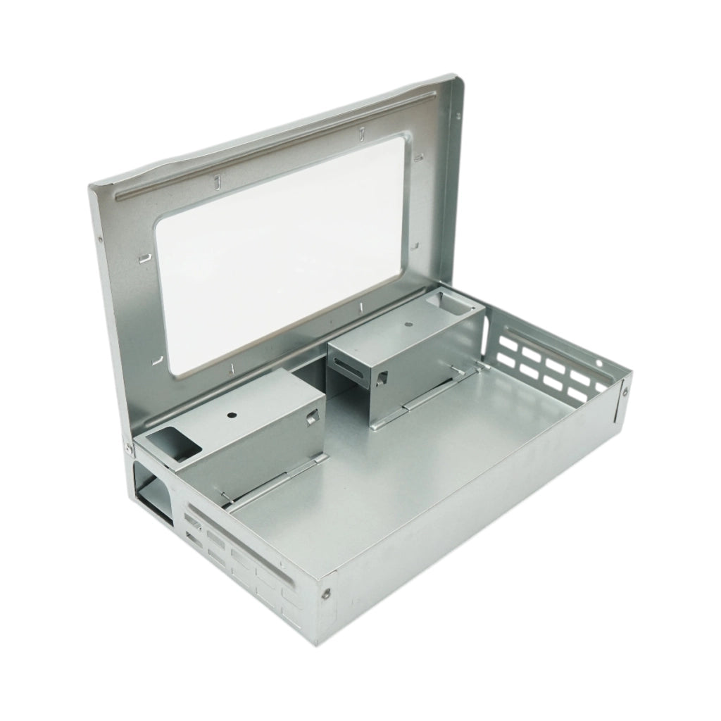 Trappola per topi professionale in metallo zincato, dimensioni 26,5x16x5 cm.