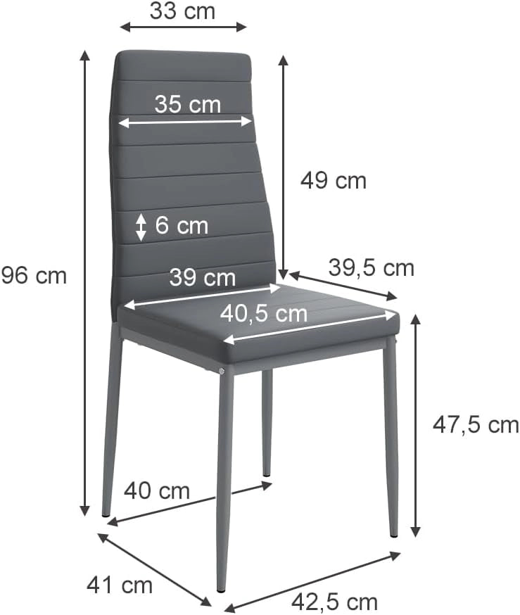 Sedie Grand, Grigio, 42.5 x 48 cm Set di 6, per l’utilizzo come set da pranzo in cucina o sala da pranzo
