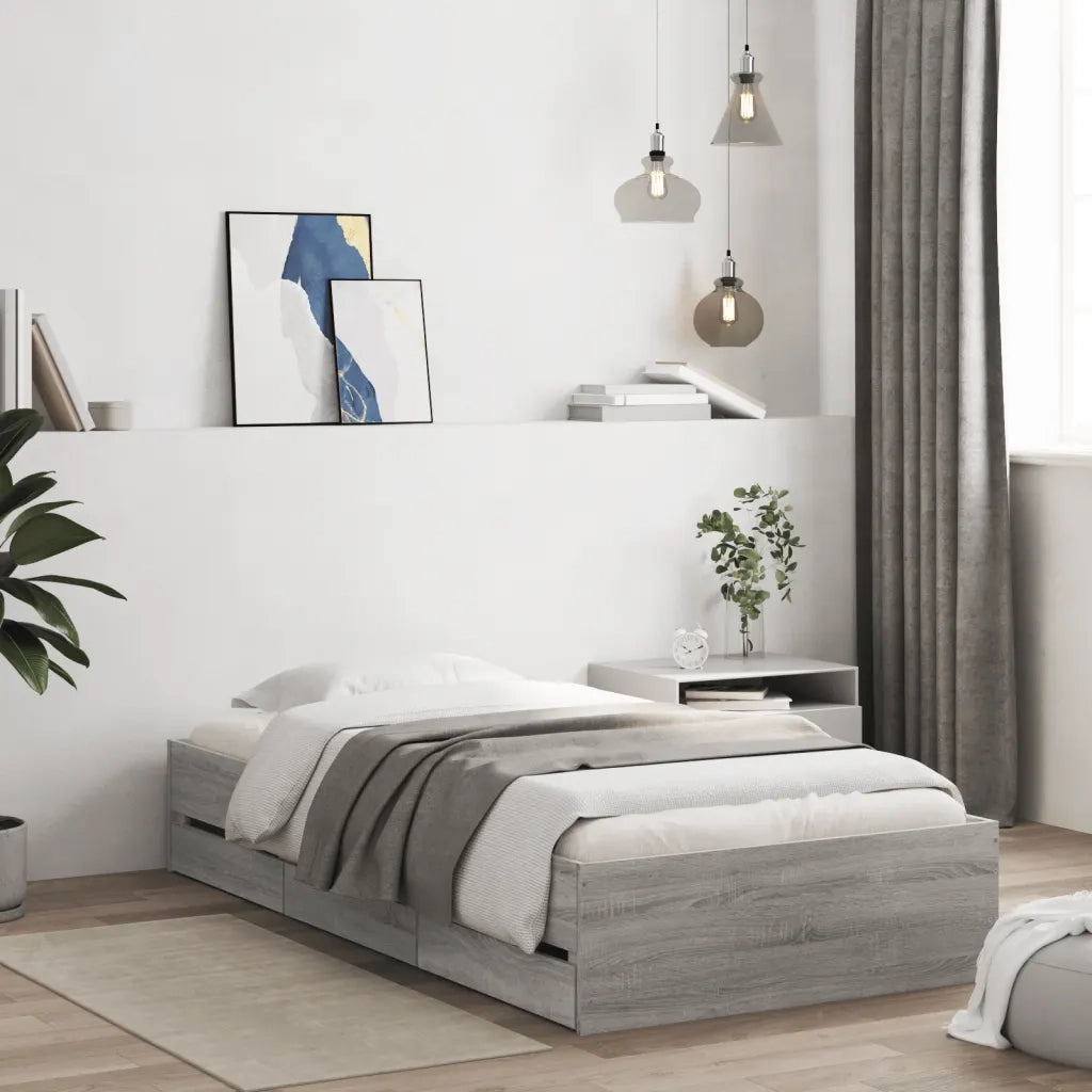 Giroletto Cassetti-Struttura Letto con contenitore Grigio Sonoma 90x200 cm Legno Multistrato 289851