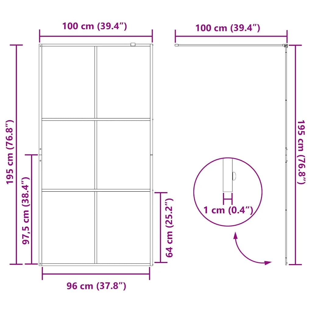 Parete per Doccia Walk-in Vetro Trasparente ESG Nera 100x195 cm CFW6334415