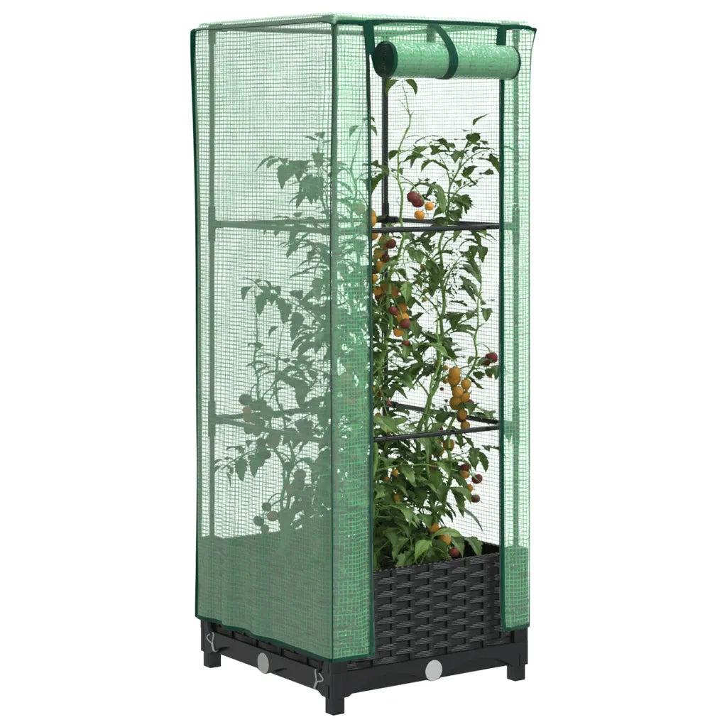 Fioriere | Cassetta per fiori | Letto Rialzato con Copertura Serra Effetto Rattan 40x40x123 cm