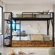 Letto a castello 140x200 cm con LED, 2 cassetti e ripiani, nero