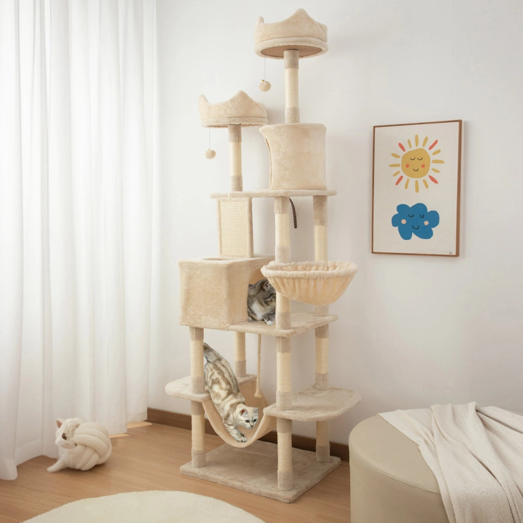 Albero tiragraffi per gatti grande con piattaforme e cuscini ¨C zephmum ¨C 206 cm beige