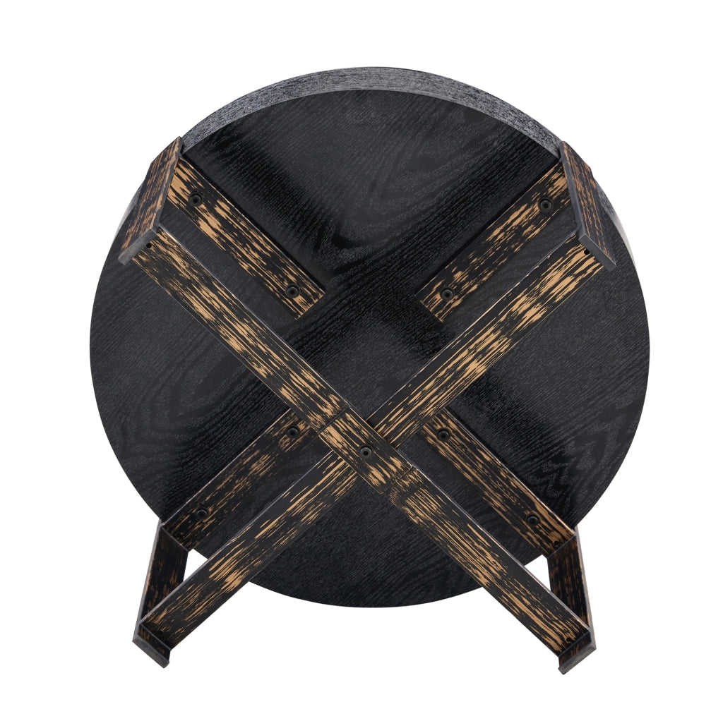 Tavolino laterale rotondo ? 68 x 39 cm con struttura stabile; MDF e metallo nero
