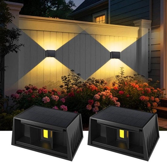 Lampade per esterni, set da due, temperatura di colore retro 3000K, regolabile in altezza, impermeabili, alimentate da energia solare, adatte per giardini, mura e recinzioni.