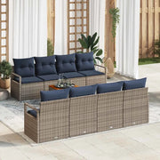 Set Divano da Giardino con cuscino 9 pcs Grigio polyrattan