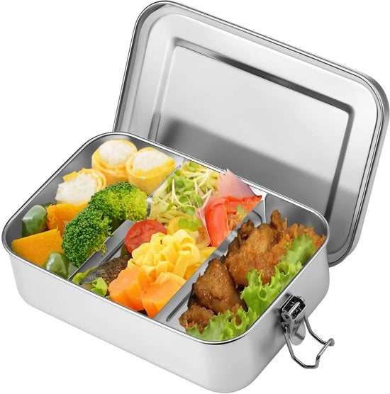 Lunchbox in acciaio inossidabile con 2 compartimenti, 1400ML lunchbox impermeabile con gomma adesiva, duraturo e ecologico BPA-free, lunchbox metallica per adulti e bambini