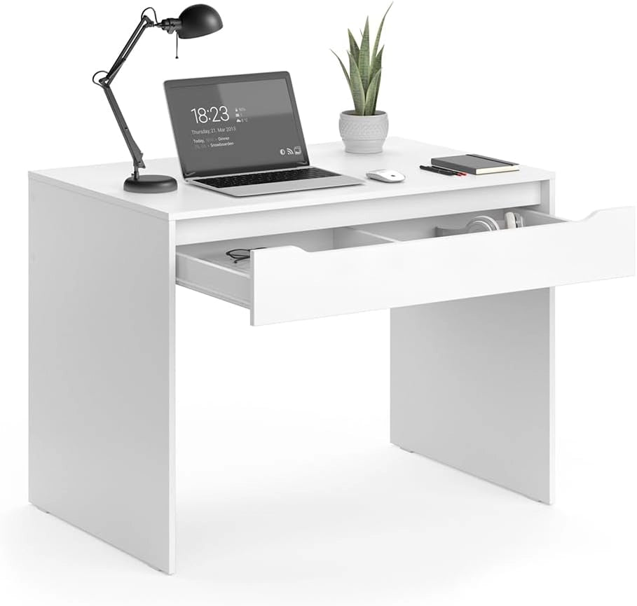 Scrivania Ruben, Bianco, 100 x 65 cm, combinabile con altri mobili della serie Ruben