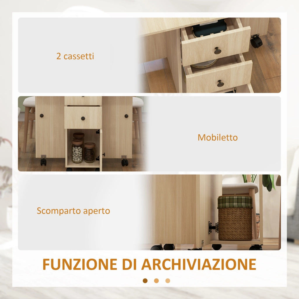 Tavolo Pieghevole con Cassetti e Armadietto ¨C Zephmum ¨C Legno 120x60x76.5 cm