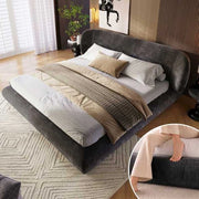 Letto matrimoniale imbottito 140 x 190 cm in ciniglia con rete a doghe e testiera; grigio
