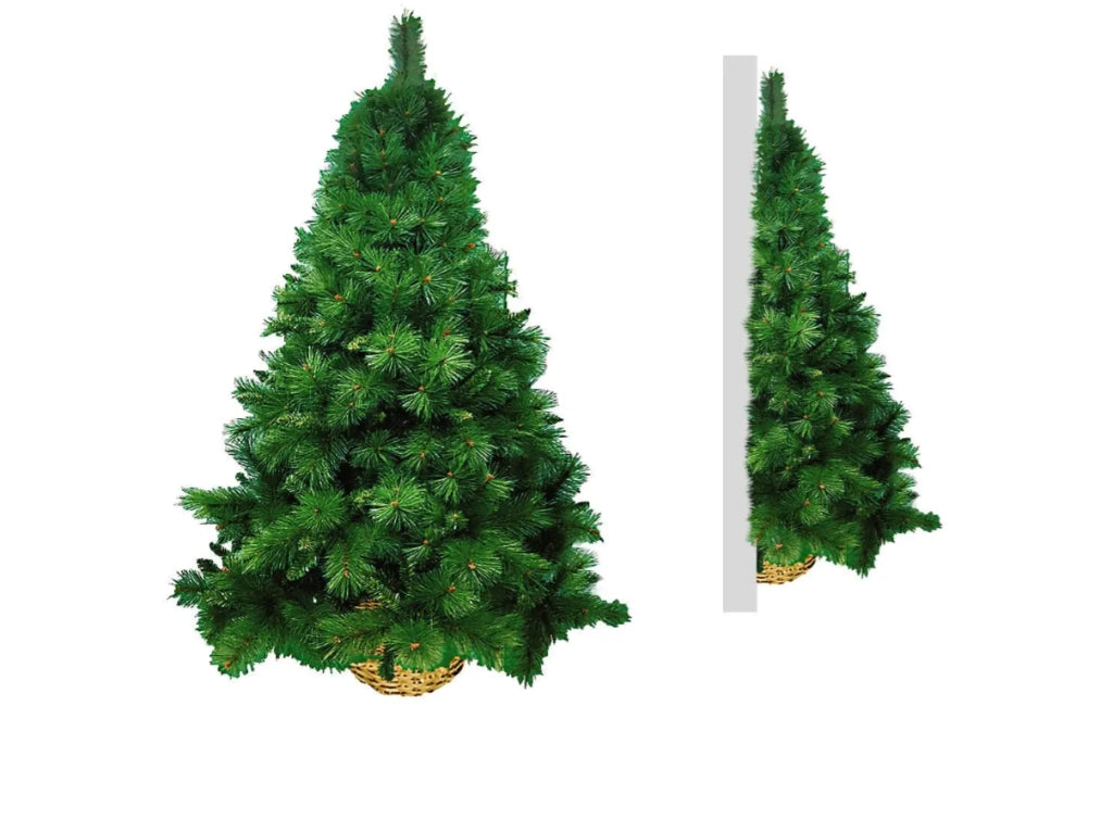 Albero di natale a metà da parete basket verde con cesto in rattan h.150 cm sia per ambienti interni che per esterni mix pvc + needle