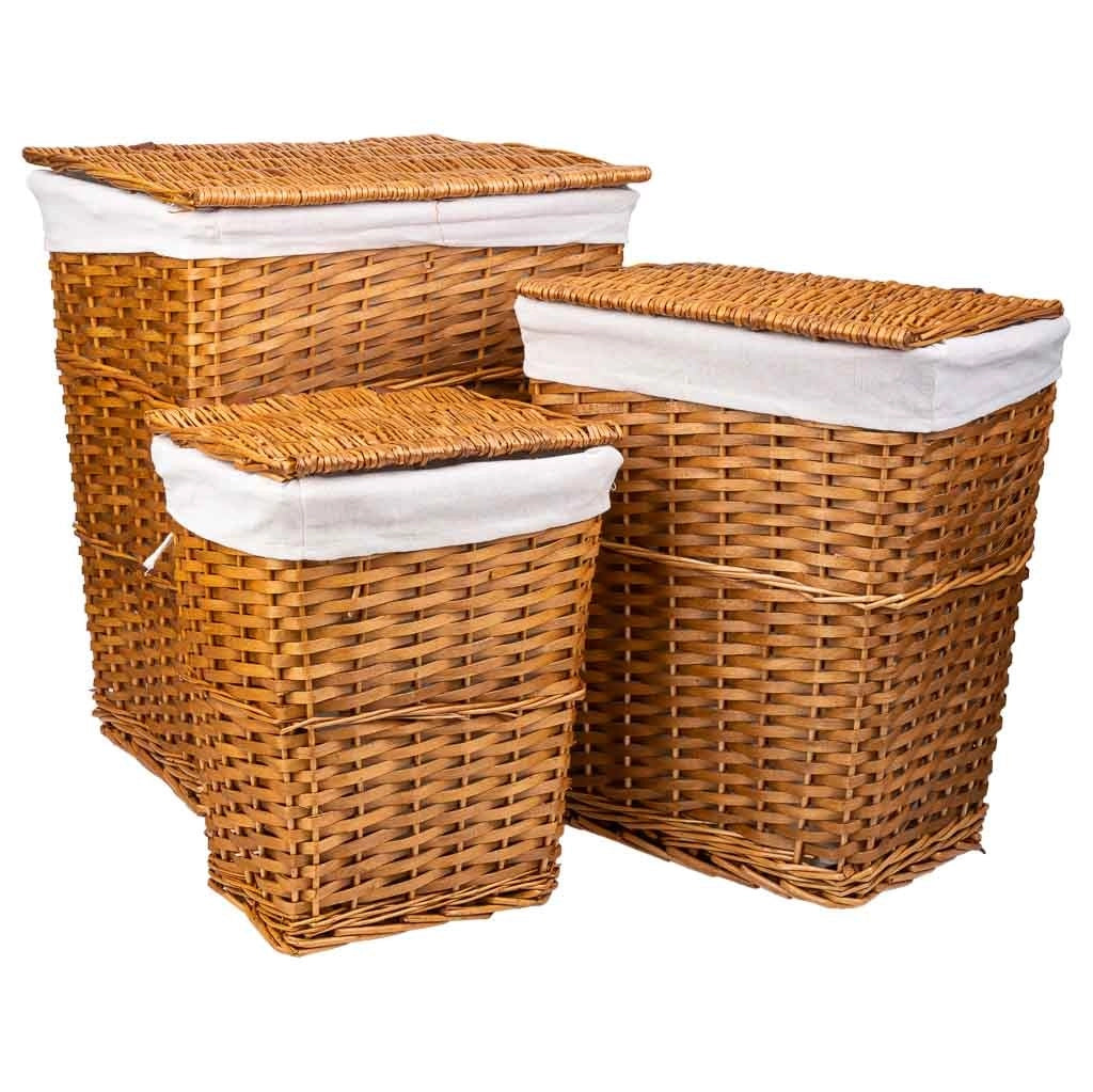 Set di 3 cesti portabiancheria in vimini marrone