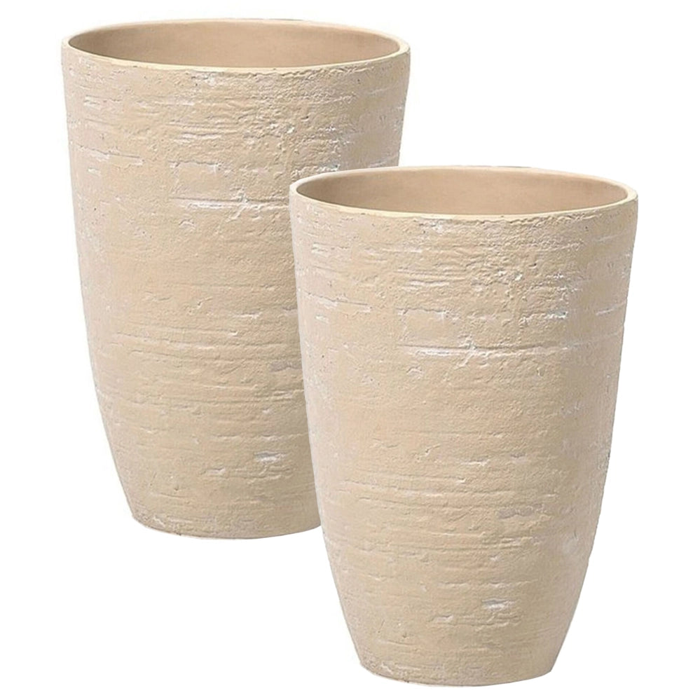Set di 2 vasi tondi polvere di pietre per interno ed esterno beige sabbia soggiorno balcone giardino