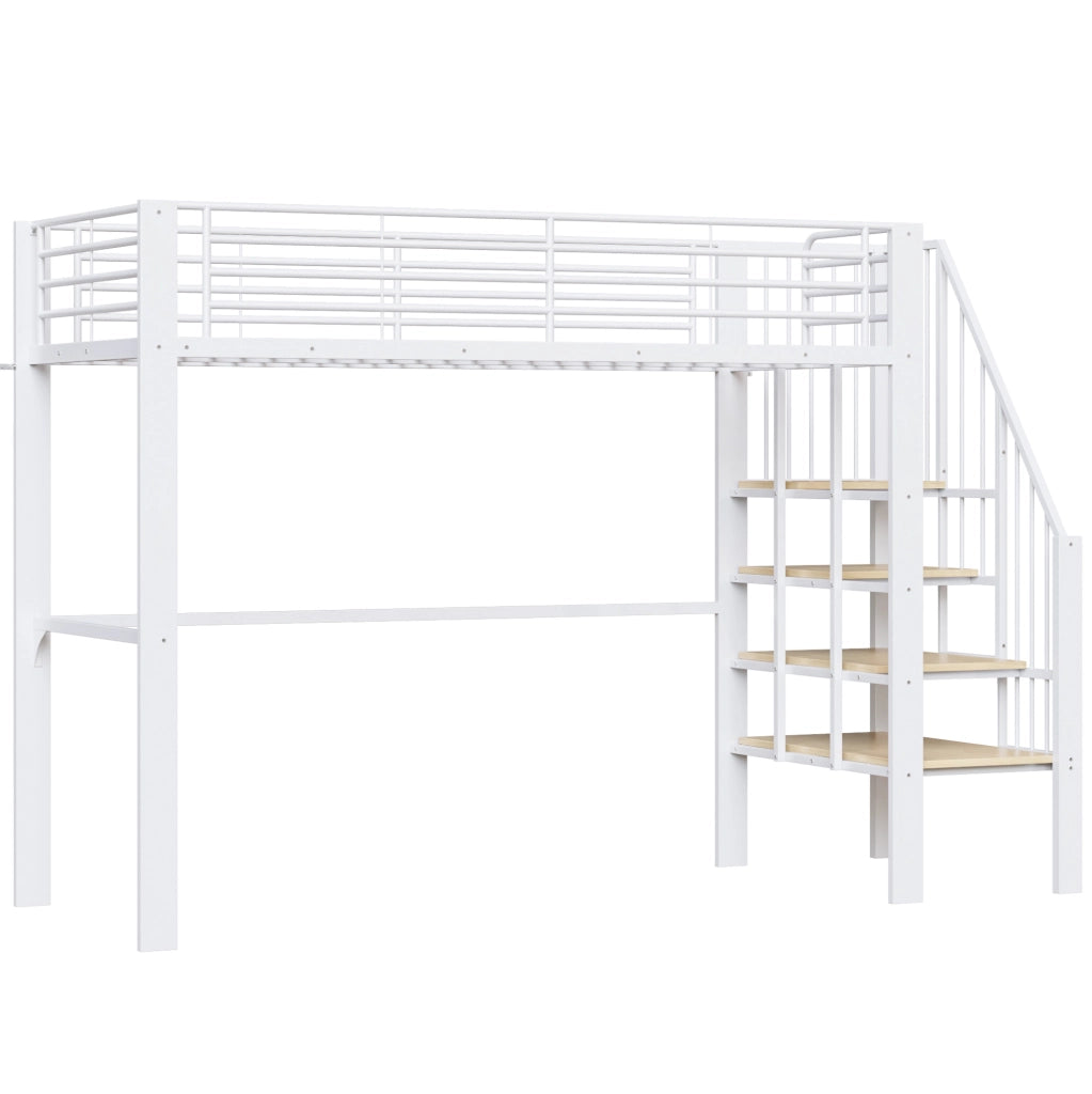 Letto a soppalco 90x200 cm in metallo bianco con scala